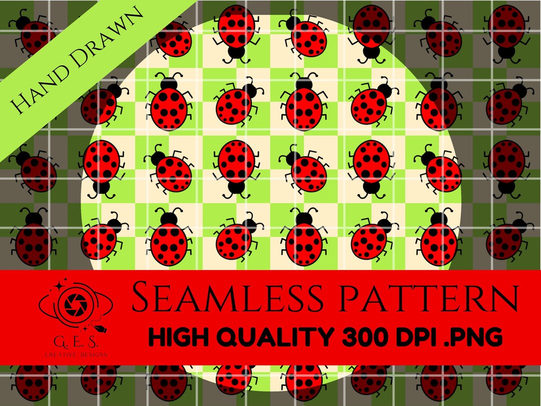 Ladybug Insect Pattern Ladybug Seamless Pattern: Hand-drawn Red & Black Insects (PNG Digital ...