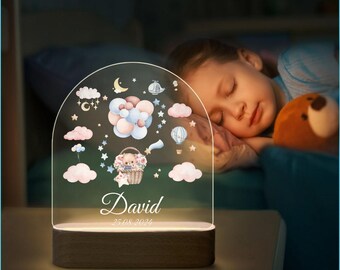 Custom Night Lights For Kids, Birthday Gifts, Baptism Gifts, Cute Bear and Balloon Night Lights For Kids, Gifts For Babies