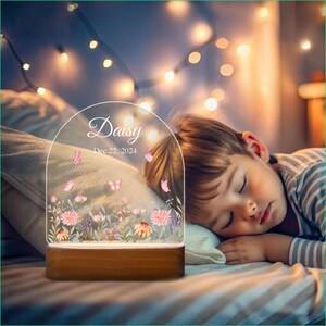 Personalized Flower and Butterfly Night Light, Great Birthday Gift for Girls, Cute Baby Room Decoration Lights