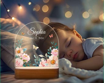 Night Light For Baby, Birthday Gifts For Girls, Kids Bedroom Decorations, Customized Flower and Butterfly Night Light For Kids