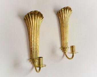 Lars Holmström, Arvika, Sweden, Brass Wall Sconces, Luxury Candle Holders, Swedish Grace, MCM, Nordic Retro, Very Good Condition