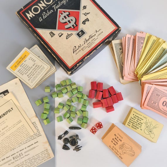 Vintage Monopoly Game Box, Parker Brothers 1937 US Edition