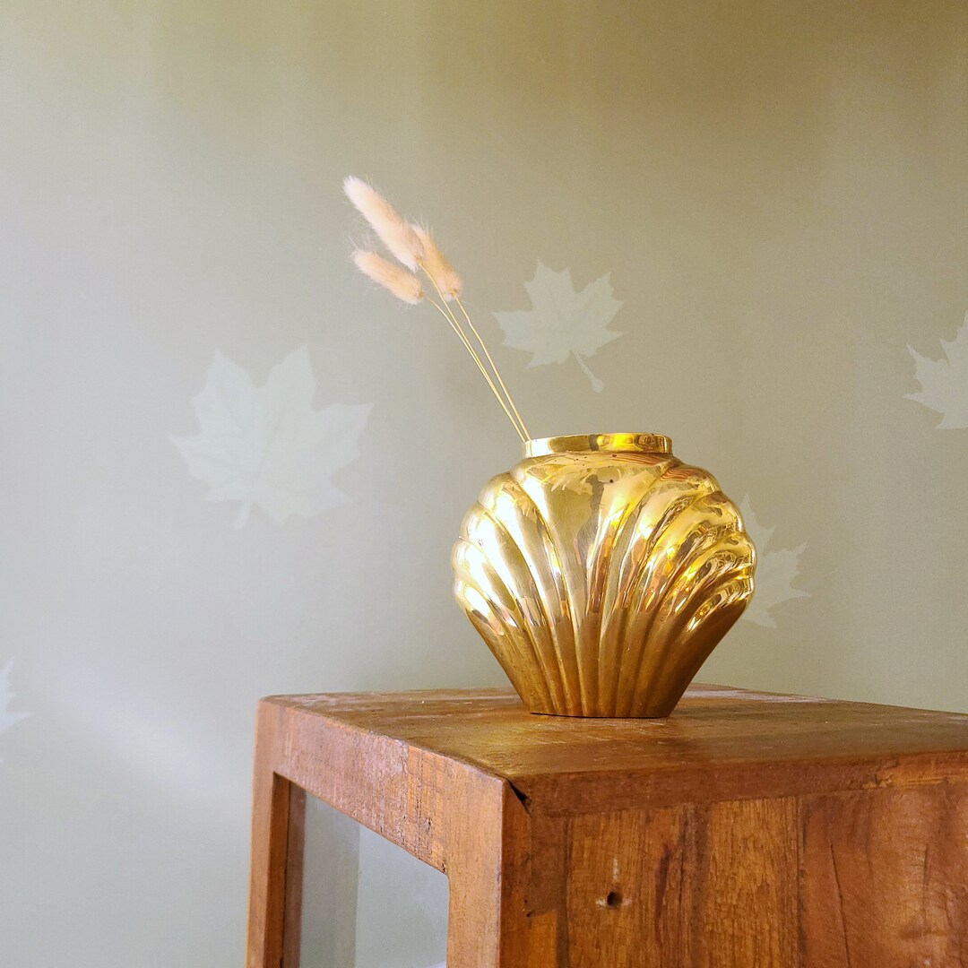 Art Deco Solid Brass Shell Vase Vintage Fan Vase Metal Etsy