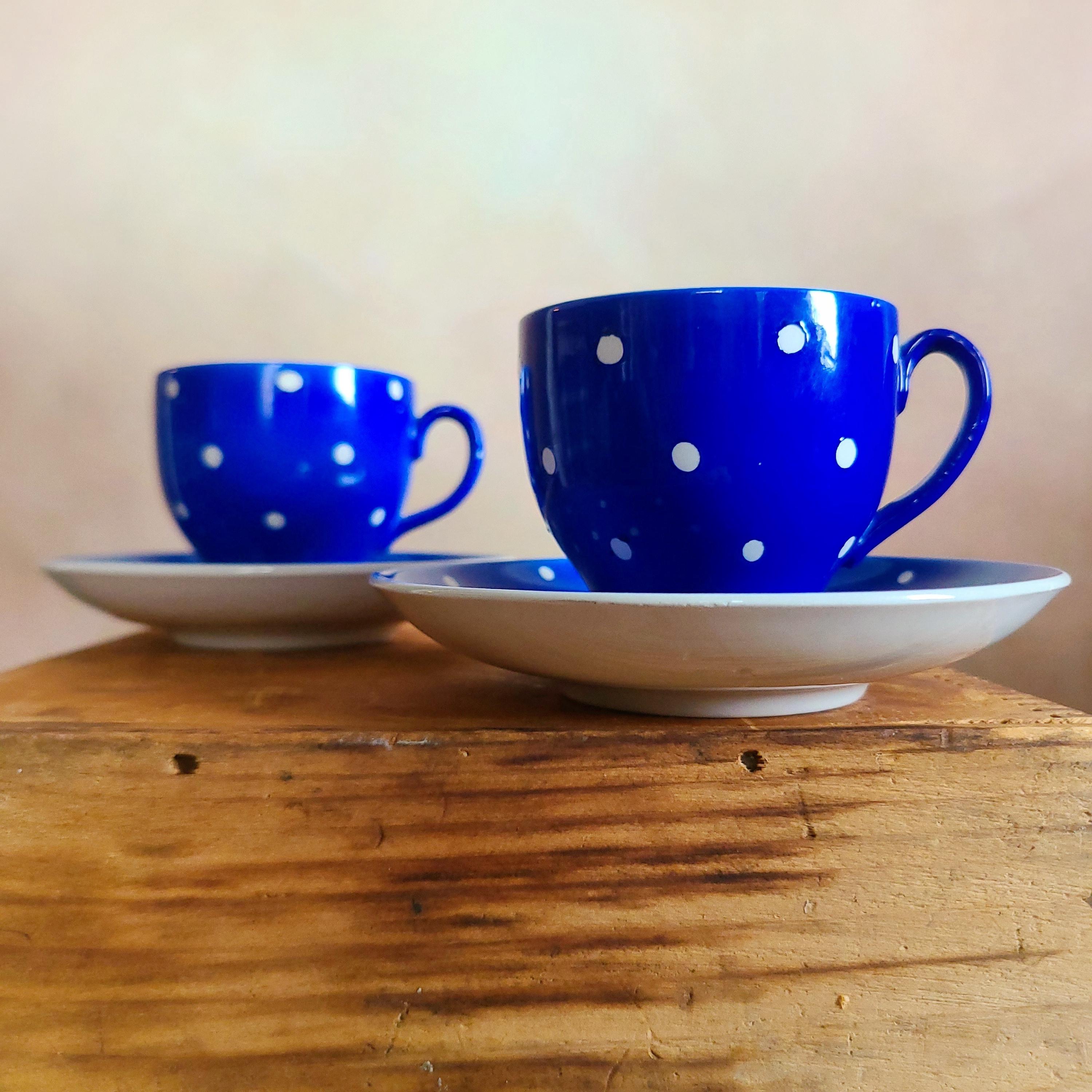 Upsala-ekeby Gefle Amanita Blue Tea Cup Sets: 1950s Nordic