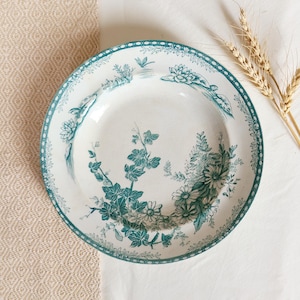 Gustavsberg Antique Plate: Swedish &quot;Flora&quot; Green Floral Decor (1880-1920)