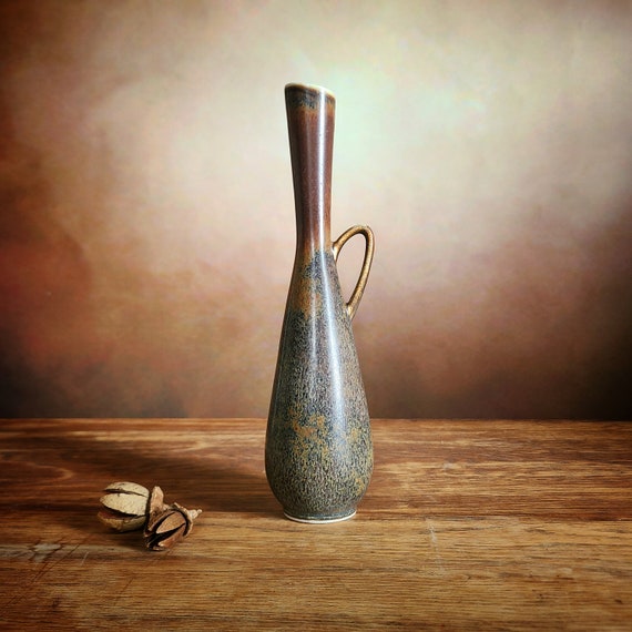 Vintage Carl-Harry Stålhane Stoneware Vase: Rörstrand, Hares Fur Glaze, 1950s, Swedish Design