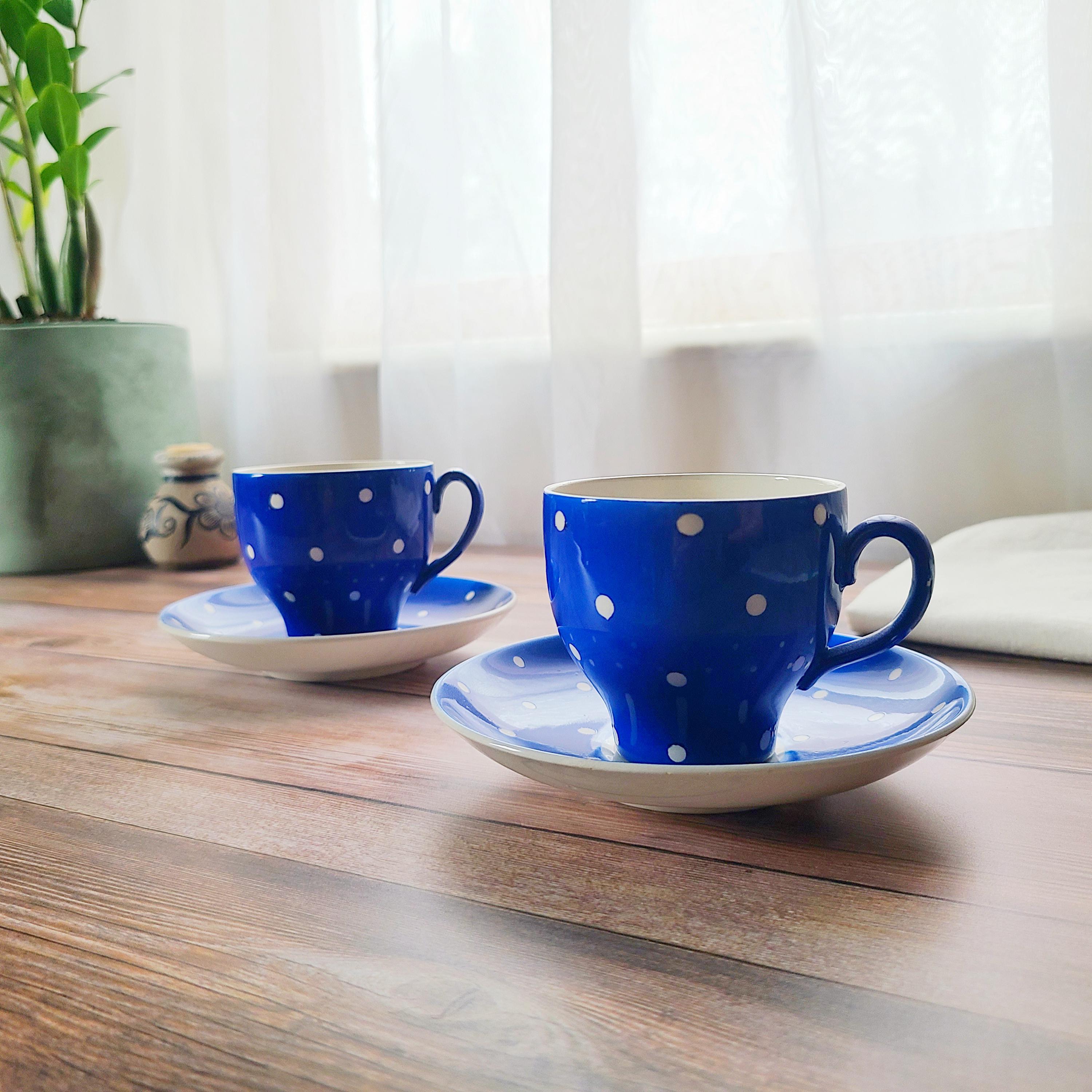 Upsala-ekeby Gefle Amanita Blue Tea Cup Sets: 1950s Nordic