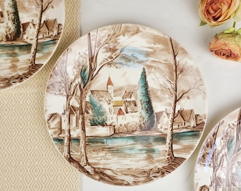 2 Vintage Johnson Bros Dream Town Dinner Plates 10