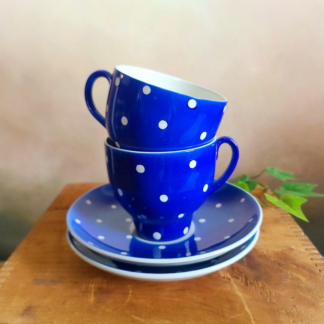 Upsala-ekeby Gefle Amanita Blue Tea Cup Sets: 1950s Nordic