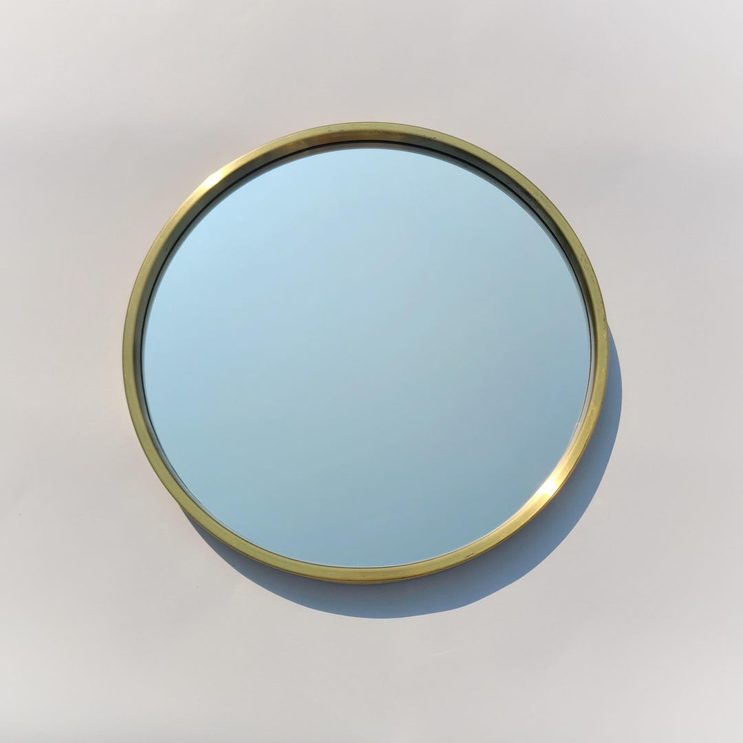Nils Troed Brass Wall Mirror: Swedish Modern Crystal Glass (16.5
