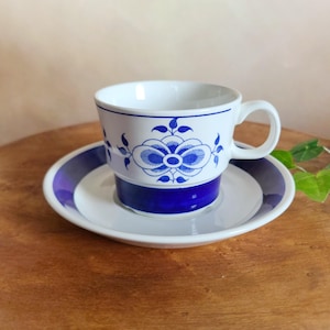 Stavangerflint Norway Tea Cup Set: 1970s Blue Floral Scandinavian Design