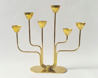 Ystad Metall Brass Candelabra: Gunnar Ander Mid-Century Modern Candle Holder
