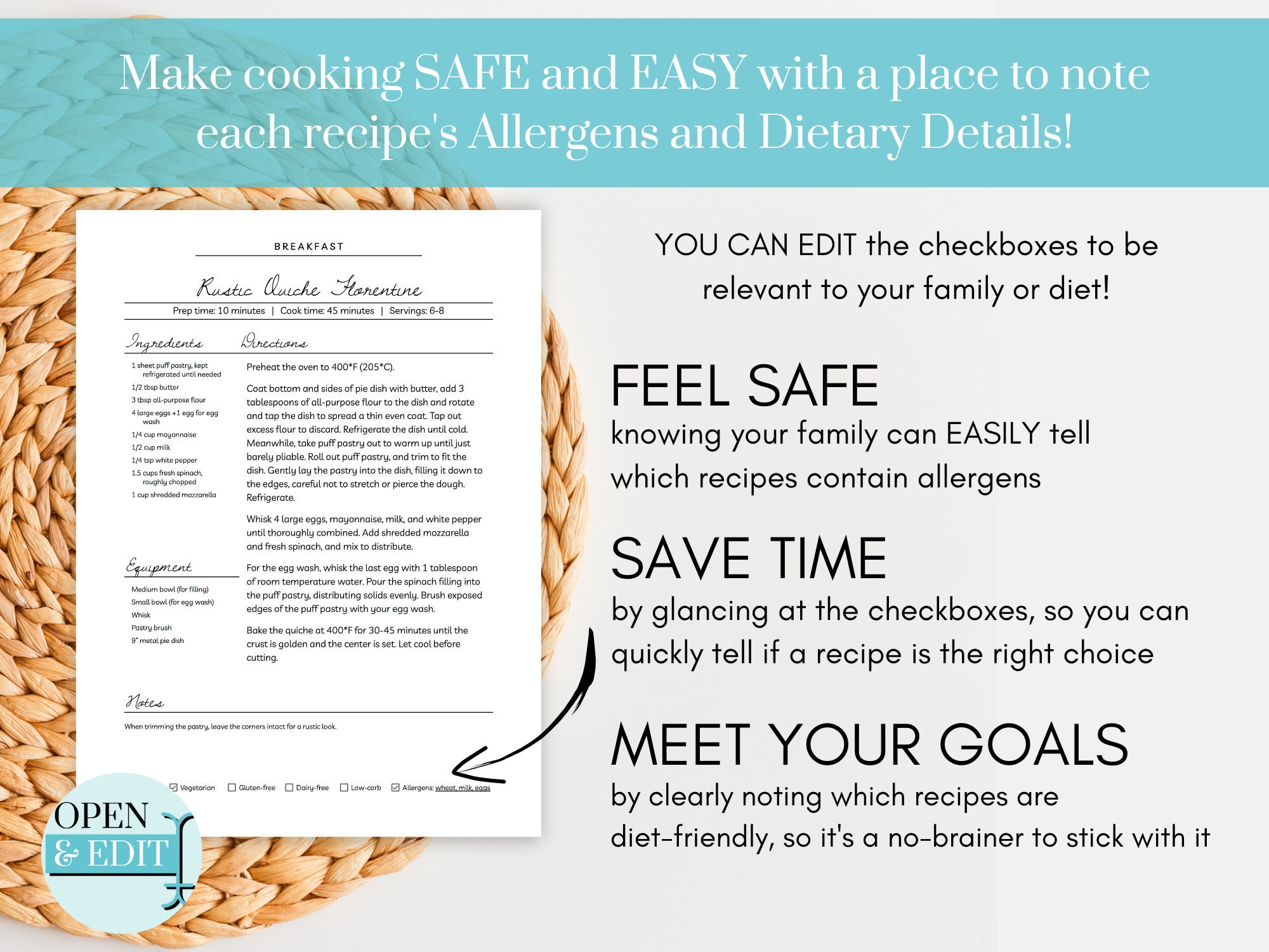 Recipe Page Template, Recipe Template Printable, Editable Recipe ...