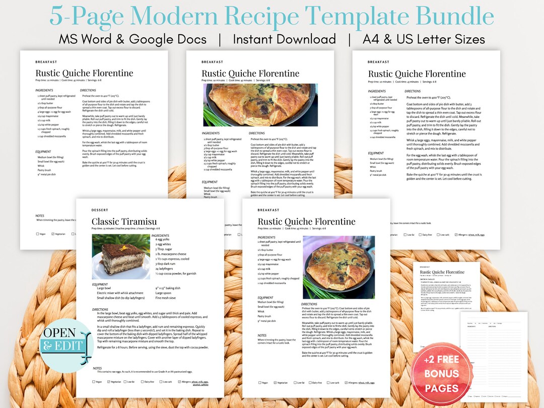 Editable Recipe Template, Printable Recipe Book, Recipe Mini Album, Personalized Cookbook ...