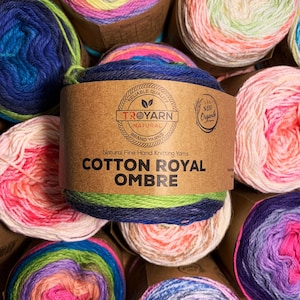 Troyarn Cotton Royal Ombre Yarn with Rainbow Colors,Soft Yarn for Crocheting and Knitting%100 Organic Cotton Four Season Yarn 100 gr-230 yds