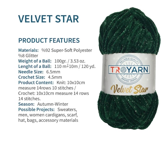 Velvet Star for Crocheting, Glitter Chenille Yarn Soft Blanket,Amigurumi Yarn,Fluffy Yarn,Plush Yarn, Baby Blanket Yarn, 100gr 120yds Size 6