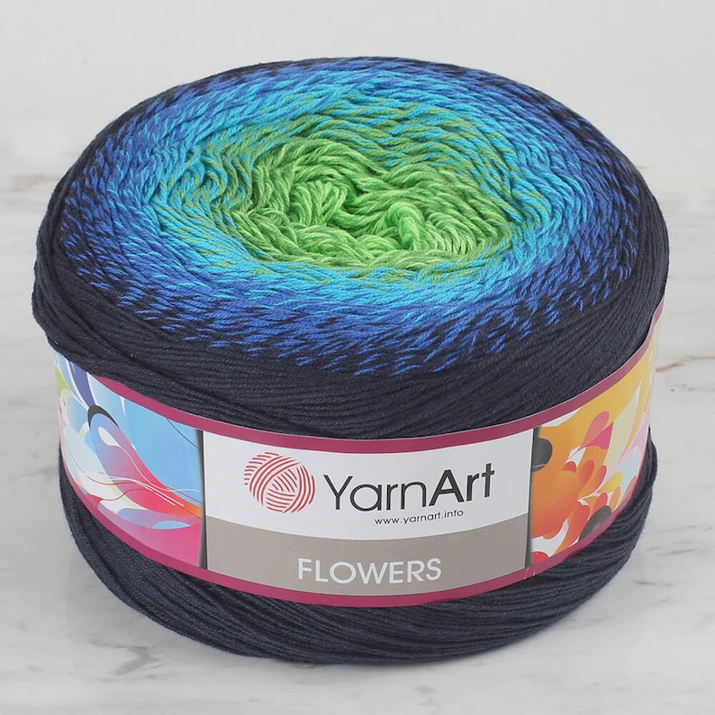 Yarnart Flowers Multicolor Cake Yarn, Summer Yarn, SUPER FINE Fingering weight 55% Cotton 45 acrylic 8.80 Oz (250 Gr), 1093 Yds (1000M) image 1
