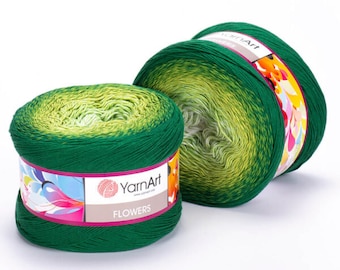 Yarnart Flowers Multicolor Cake Yarn, Summer Yarn, SUPER FINE Fingering peso 55% Algodón 45 acrílico 8.80 Oz (250 Gr), 1093 Yds (1000M)