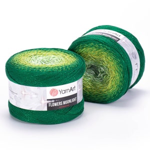 YarnArt Flowers Moonlight Glitter Cotton Yarn, Weight 9.17oz Length 1093 Yds Rainbow Crochet, Metallic Lurex Silvery Cake, Multicolor Cotton