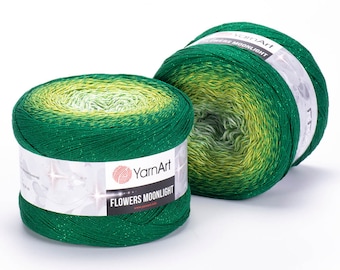 YarnArt Flowers Moonlight Glitter Cotton Yarn, Weight 9.17oz Length 1093 Yds Rainbow Crochet, Metallic Lurex Silvery Cake, Multicolor Cotton