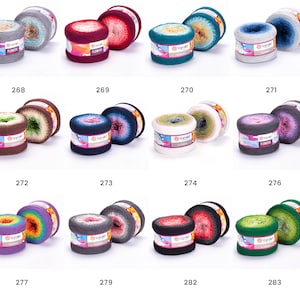 May include: Assortment of 10 skeins of yarn in various color gradients. Each skein is labeled "YarnArt Flowers" and has a number from 268 to 283.