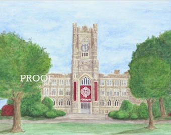 Fordham University - Keating Hall, Rose Hill Hand-Painted Watercolor Print 5" x 7"
