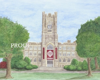 Fordham University - Keating Hall, Rose Hill Hand-Painted Watercolor Print 8" x 10"