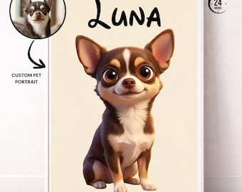 Anpassat sött husdjursporträtt från foto, tecknad hundillustration, personlig husdjurskonst, digital nedladdning