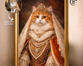 Royal Pet Portrait from Photo – Custom King & Queen Pet Art, Luxury Noble Style, Personalized Dog Cat Portrait, Digital Download
