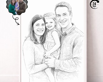 Custom Family Portrait Sketch from Photo, Personalized Pencil Drawing, Unique Anniversary Gift