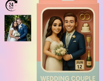 Porträtt av actionfigur från bröllopsparet, anpassad leksakslåda, digital nedladdning