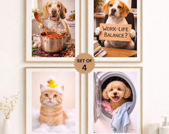 Roligt husdjursporträttset från foto | Hemmakontorshund, kockhund, tvätthund, toaletthund | Anpassad väggkonst för husdjur