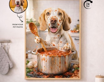Anpassat roligt hundkockporträtt, personlig väggkonst för husdjur i köket (digital nedladdning)