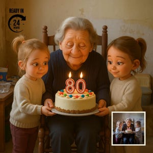 Custom Cartoon Family Portrait – 3D Pixar Style Printable Gift for Grandma, Custom Cartoon Animation, 3D Style Portrait from Photo