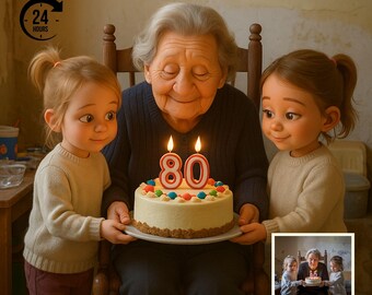 Anpassat tecknat familjeporträtt från foto – rolig 3D-stil, digital nedladdning