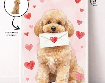 Anpassat Alla hjärtans dag-husdjursporträtt från foto, akvarell hund- och kattkonst, romantisk husdjurspresent, digital nedladdning
