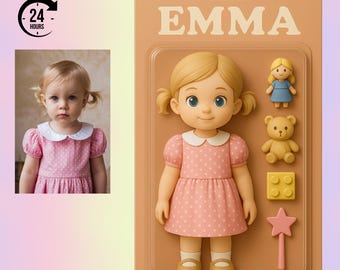 Anpassat barnfigursporträtt från foto, Toy Box-stil, digital nedladdning