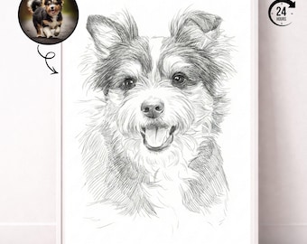 Anpassat blyertsporträtt av husdjur från foto, hundskiss, handritad husdjurskonst, personlig digital nedladdning