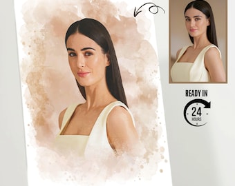 Aangepast aquarelportret van foto, gepersonaliseerde afdrukbare muurkunst, digitaal portret cadeau