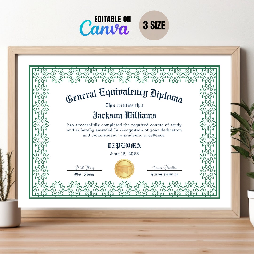 EDITABLE GED Certificate Template, High School Diploma Templates EDITABLE GED Certificate Template, High School Diploma Templates