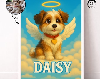 Anpassat husdjursporträtt, hundängelkonsttryck, personlig gåva för förlust av husdjur