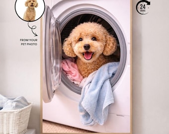 Anpassat hundporträtt, rolig tvättstugakonst (digital nedladdning)
