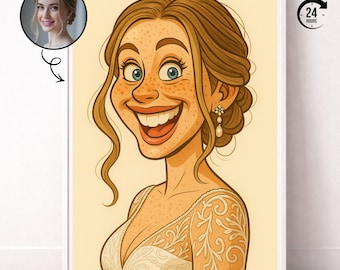 Personligt karikatyrporträtt från foto – rolig tecknad stil, digital nedladdning
