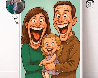 Rolig familjekarikatyrporträtt från foto – Anpassad tecknad konst, digital nedladdning