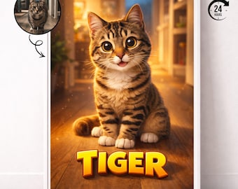 Anpassat kattporträtt, personlig katt- eller hundkonst, rolig present, minnesmärke, heminredning