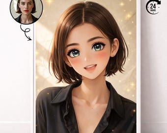 Anpassat animeporträtt, personlig konst i mangastil, digital illustration från foto