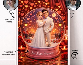 Custom Family Valentine Portrait, Snow Globe Art from Photos, Couple & Family Illustration, Personalized Valentine Gift, Digital Download