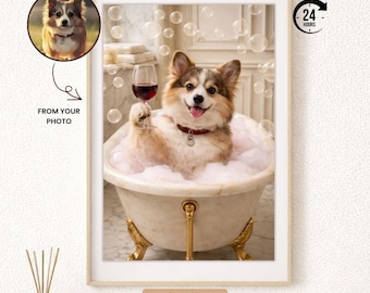 Anpassat hundporträtt från foto, rolig badrumsväggkonst, spahundkonst, digital nedladdning