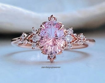 Oval Cut Pink Sapphire Engagement Ring, 925 Sterling Silver, Birthstone Ring