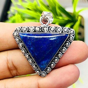 Natural Lapis Lazuli Silver Polished Pendant Gemstone Designer Jewelry Lapis Cabochon Handmade Gemstone Silver Pendant Making For Jewellery.